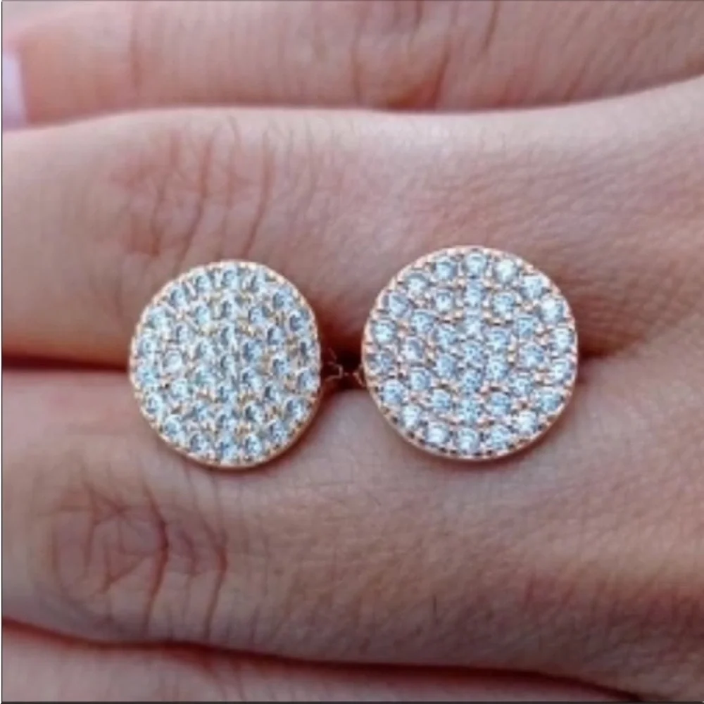 Full Paved Shiny Natural Zircon Stud Earrings 585 Gold Bride Wedding Earrings